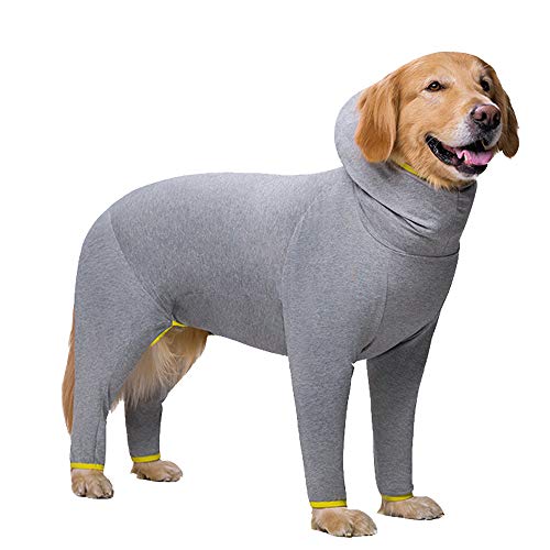 NashaFeiLi Haustierkleidung, Hunde-Kapuzenpullover, Pyjama, 4 Beine, Overall aus Baumwolle, Einteiler für mittelgroße und große Hunde (Nr. 34, grau) von NashaFeiLi