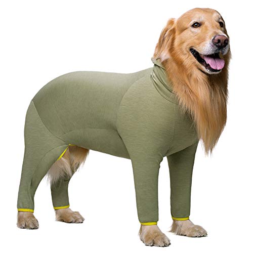 NashaFeiLi Haustierkleidung, Hunde-Kapuzenpullover, Pyjama, 4 Beine, Overall aus Baumwolle, Einteiler für mittelgroße und große Hunde (Nr. 36, grün) von NashaFeiLi