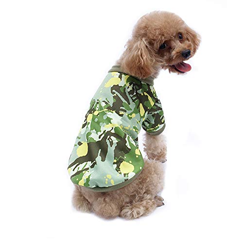 NashaFeiLi Haustierkleidung Hundehemd Winter Warm Pullover Camouflage Kostüm für kleine Hunde Katze (M, Hellgrün) von NashaFeiLi