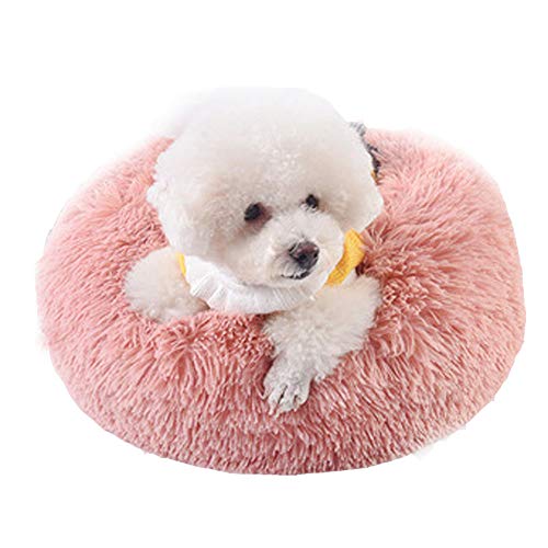 NashaFeiLi Hundebett / Katzenbett, beruhigend, rund, Donut-Design, warm, für kleine und mittelgroße Hunde und Katzen (60 cm, Rosa) von NashaFeiLi