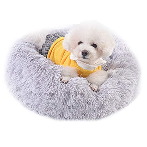 NashaFeiLi Hundebett / Katzenbett, beruhigend, rund, Donut-Design, warm, für kleine und mittelgroße Hunde und Katzen (60 cm, hellgrau) von NashaFeiLi