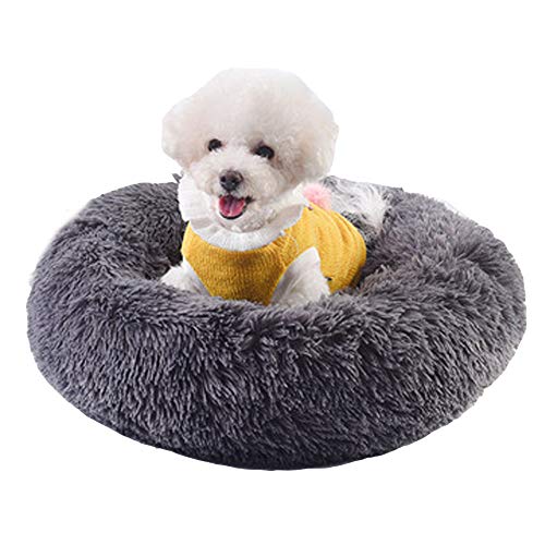 NashaFeiLi Hundebett / Katzenbett, beruhigend, rund, Donut-Design, warm, für kleine und mittelgroße Hunde und Katzen (70 cm, dunkelgrau) von NashaFeiLi