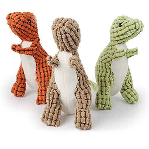 NashaFeiLi Hundespielzeug, 3er-Pack, Kauspielzeug aus Plüsch, quietschende Dinosaurier, Zahnreinigung, unzerstörbares Spielzeug für kleine, mittelgroße und große Hunde von NashaFeiLi