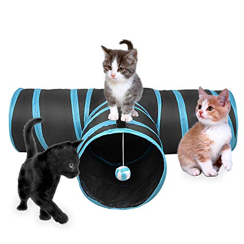 NashaFeiLi Katzentunnel, zusammenklappbar, tragbar, 3 Wege, Spieltunnel für Katzen, Kätzchen, Kaninchen und Hunde (blau) von NashaFeiLi
