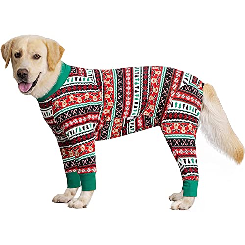 Weihnachten Hund Shirt, Großer Hund Pyjama Baumwolle 4 Beine Jumpsuit Pjs Outfit Kostüm für mittelgroße große Hunde (36#, Rot) von NashaFeiLi
