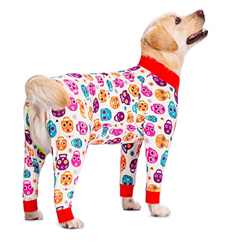 Weihnachten Hund Shirt, Großer Hund Pyjama Baumwolle 4 Beine Jumpsuit Pjs Outfit Kostüm für mittelgroße große Hunde (36#, weiß) von NashaFeiLi