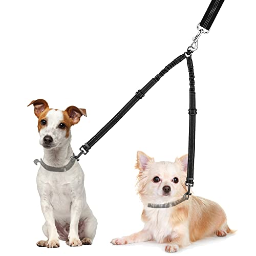 Nasjac Doppelte Hundeleine, kein Verheddern 360° drehbarer Splitter Doppelleine fur Zwei Hunde, verstellbare stoßdämpfende Bungee-reflektierende Leine für Hunde klein mittlere und große Lauftraining von Nasjac