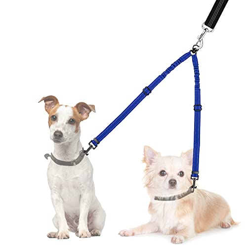 Nasjac Doppelte Hundeleine, kein Verheddern 360° drehbarer Splitter Doppelleine fur Zwei Hunde, verstellbare stoßdämpfende Bungee-reflektierende Leine für Hunde klein mittlere und große Lauftraining von Nasjac