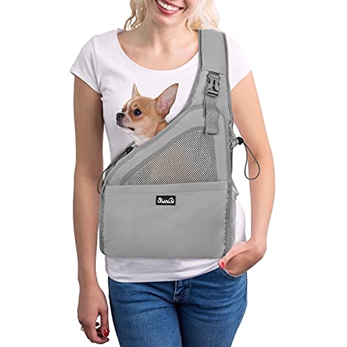 Nasjac Haustier Hund Riemen-Fördermaschine, Welpe Reisetasche Tote Hundetasche Verstellbarer Gepolsterter Gurt Atmungsaktives Netz Harte Untere Stütze Kordelzug Vordertasche Waschbar, Unter 3KG von Nasjac
