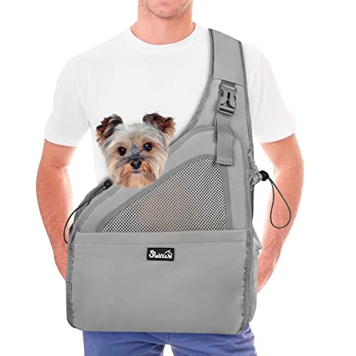 Nasjac Haustier Hund Riemen-Fördermaschine, Welpe Reisetasche Tote Verstellbarer gepolsterter Gurt Atmungsaktives Netz Harte untere Stütze Kordelzug Vordertasche Waschbar, unter 7.0kg (Grau) von Nasjac