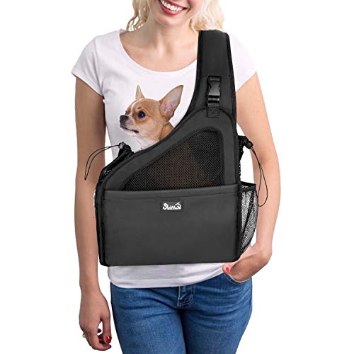 Nasjac Haustier Hund Riemen-Fördermaschine, Welpe Reisetasche Tote Hundetasche Verstellbarer Gepolsterter Gurt Atmungsaktives Netz Harte Untere Stütze Kordelzug Vordertasche Waschbar, Unter 3KG von Nasjac