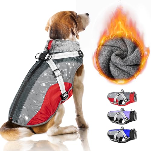 Nasjac Winter Hundemantel mit abnehmbarem Geschirr, wasserdichte Fleece warm hundejacke für kleine mittlere große Hunde, reflektierende einstellbare pelzige Hundekleidung Outdoor Hunter Weste von Nasjac