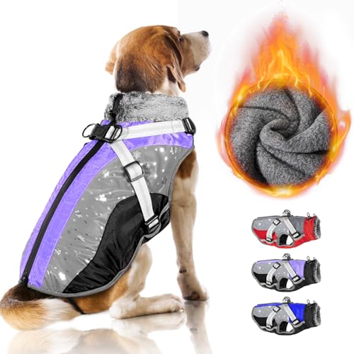 Nasjac Winter Hundemantel mit abnehmbarem Geschirr, wasserdichte Fleece warm hundejacke für kleine mittlere große Hunde, reflektierende einstellbare pelzige Hundekleidung Outdoor Hunter Weste von Nasjac
