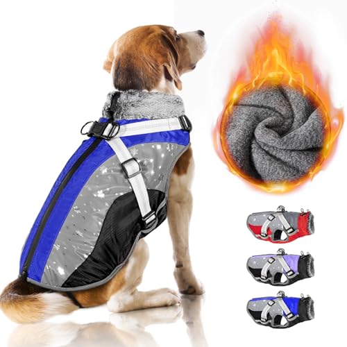 Nasjac Winter Hundemantel mit abnehmbarem Geschirr, wasserdichte Fleece warm hundejacke für kleine mittlere große Hunde, reflektierende einstellbare pelzige Hundekleidung Outdoor Hunter Weste von Nasjac