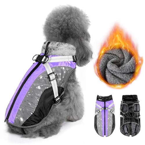 Nasjac Winter Hundemantel mit abnehmbarem Geschirr, wasserdichte Fleece warm hundejacke für kleine mittlere große Hunde, reflektierende einstellbare pelzige Hundekleidung Outdoor Hunter Weste von Nasjac