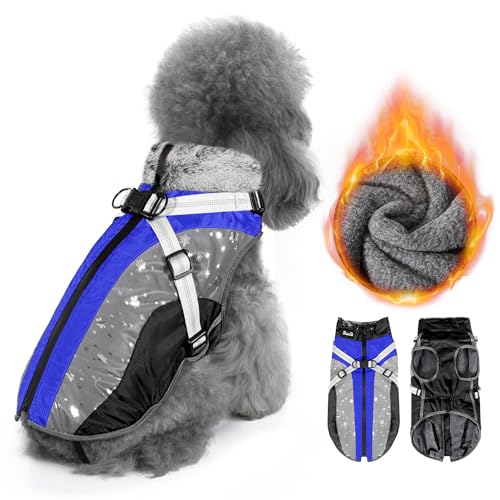 Nasjac Winter Hundemantel mit abnehmbarem Geschirr, wasserdichte Fleece warm hundejacke für kleine mittlere große Hunde, reflektierende einstellbare pelzige Hundekleidung Outdoor Hunter Weste von Nasjac