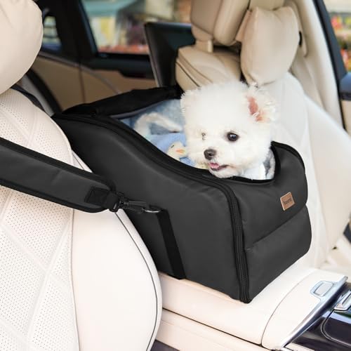 Nasonet Autositz für Hunde, Mittelkonsole, Autositz für kleine Haustiere, tragbarer Sitzerhöhung, Welpentragetasche, Reiserucksack, inklusive Sicherheitsgurt für Haustiere bis zu 6,8 kg (schwarz) von Nasonet