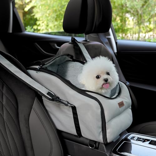Nasonet Hunde-Autositz, Mittelkonsole, Autositz für kleine Haustiere, tragbarer Sitzerhöhung, Welpentrage, Reiserucksack, inklusive Sicherheitsgurt für Haustiere bis zu 6,8 kg (Hellgrau) von Nasonet