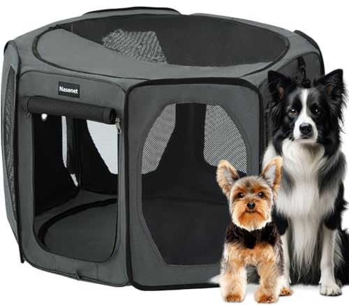 Nasonet Hunde-Laufstall, Katzen-/Hundekäfig, tragbar, Haustier-Trainingskäfig, Hundehütte, Welpen-Laufstall, Tierlaufstall, Indoor/Outdoor, wasserabweisendes Zwinger-Zelt mit Reisetasche (Grau, Groß) Nasonet Hunde-Laufstall, Katzen-/Hundekäfig, tragbar, Haustier-Trainingskäfig, Hundehütte, Welpen-Laufstall, Tierlaufstall, Indoor/Outdoor, wasserabweisendes Zwinger-Zelt mit Reisetasche (Grau, Groß) von Nasonet