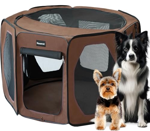 Nasonet Hunde-Laufstall, Katzen-/Hundekäfig, tragbar, Haustier-Trainingskäfig, Hundehütte, Welpen-Laufstall, Tierlaufstall, für drinnen und draußen, wasserabweisend, mit Reisetasche (Braun, groß) Nasonet Hunde-Laufstall, Katzen-/Hundekäfig, tragbar, Haustier-Trainingskäfig, Hundehütte, Welpen-Laufstall, Tierlaufstall, für drinnen und draußen, wasserabweisend, mit Reisetasche (Braun, groß) von Nasonet