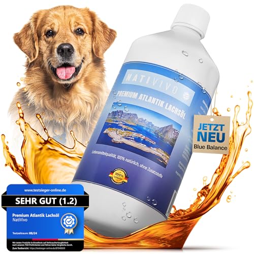 NatiVivo® Premium Atlantik Lachsöl 1000ml - Barföl aus den klaren Gewässern des Atlantiks - reich an Omega 3 & 6 Fettsäuren - hochdosiertes Fischöl für Hunde, Katzen & Pferde von NatiVivo