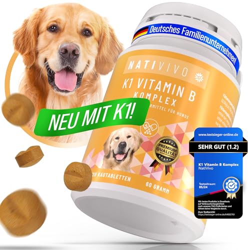 NatiVivo® Premium Hunde K1 Vitamin B Komplex hochdosiert inklusive B12 und Folsäure. Nervenstark durch den Alltag! Tabletten Made in Germany! von NatiVivo