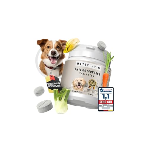 NatiVivo Anti Gras und Kotfresser Tabs Dia Tab für Hunde Probiotika reduziert Sodbrennen und beruhigt den Magen 100 Anti Kotfresser Tabletten Made in Germany von NatiVivo