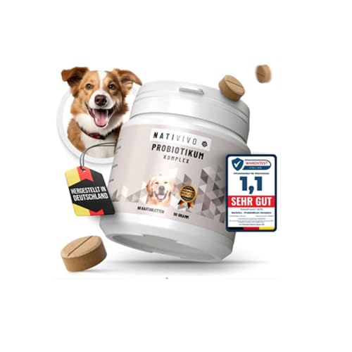 NatiVivo Probiotikum Komplex - 60 Probiotika Darmkur Dia Tabs gegen Sodbrennen & Durchfall. Unterstützt das Immunsystem, die Verdauung, Darmflora & Darmsanierung bei Hunden. Made in Germany! von NatiVivo