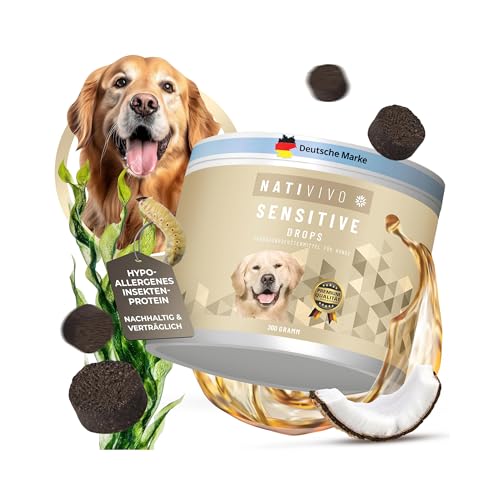 NatiVivo Sensitive Drops Hundeleckerli – Insekten Leckerli für Hunde getreidefrei & Hypoallergenic – Hundesnack mit Insektenprotein, Flohsamenschalen & Superfoods – Schonend für Magen & Darm NatiVivo Sensitive Drops Hundeleckerli – Insekten Leckerli für Hunde getreidefrei & Hypoallergenic – Hundesnack mit Insektenprotein, Flohsamenschalen & Superfoods – Schonend für Magen & Darm von NatiVivo