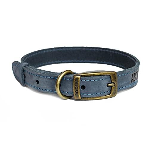 Hundehalsband Leder, personalisiert, graviert - Blau/Extra klein (Optional: Leine) von National Engraver