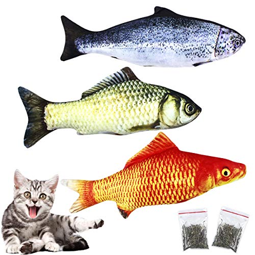 NATUCE 3PCS 30CM Spielzeug mit Katzenminze, Fisch Katzenminze Spielzeug und 2 Katzenminze, Katze Spielzeug, Katze Interaktive Spielzeug, Haustiere Kissen Kauen Spielzeug Set für Katze/Kitty/Kätzchen von NATUCE