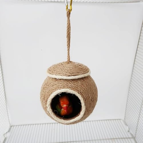 Natudeco Hanging Bird Nest Handgewebte dekorative Faser Kokosnussschalenhand handgefertigtes Papageienhaus für Brudel Hummingbird Hamster (Lanyard -Typ) von Natudeco