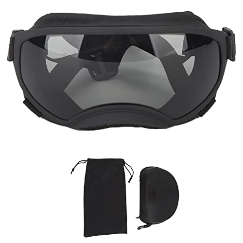 Natudeco Hunde Sonnenbrille Hundbrille Hundebrille, Windstaub Nebelschutz Haustiergläser mit einstellbarem Riemen für mittelgroße oder große Rassenhunde (Schwarze Rahmengraulinse) von Natudeco