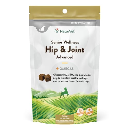 NaturVet Senior Wellness Hip & Joint Advanced Plus Omega für Hunde, 120 ct Soft Kaubonbons, Made in USA von NaturVet