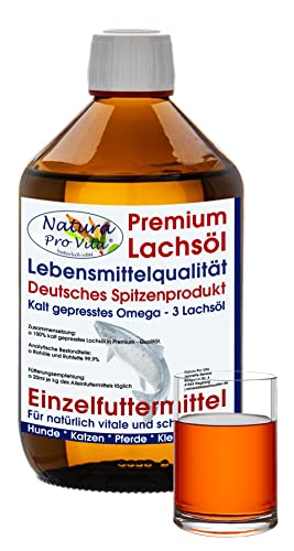 Lachsöl Haustiere Lebensmittelqualität kaltgepresst Omega-3-Öl Nager konservierungsmittelfrei Natura Pro Vita Fischöl Kaninchen Haut Fell Immunkraft 1L Glasflasche von Natura Pro Vita