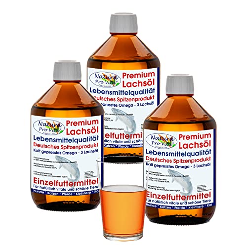 Lachsöl Koi Teichfische kaltgepresst Omega 3 Öl Störe Lebensmittelqualität Lachs Fisch Öl Koi Futter Zusatz Astax Energie Immunkraft Fische im Frühjahr 3L Glasflasche (3X 1L) von Natura Pro Vita