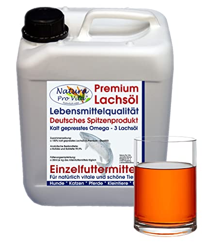 Lachsöl für Katzen Lebensmittelqualität kaltgepresstes Omega-3-Öl Katzen Natura Pro Vita Barföl gut für Haut Fell natürliche Immunkraft Fischöl Katzen 5L von Natura Pro Vita