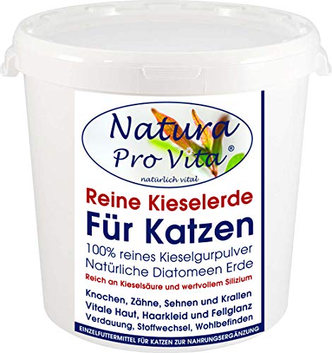 Natura Pro Vita Kieselerde, natürliche Siliziumkur und Kieselsäure für Katzen, reines Kieselgurpulver, Futterzusatz für Haut, Fellglanz, Krallen, Knochen, Zähne, Sehnen, Verdauung – Natur Pur 500g von Natura Pro Vita