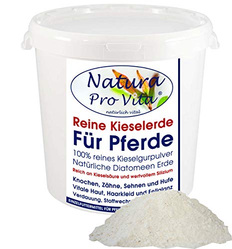 Natura Pro Vita Kieselerde für Pferde, Futterzusatz, natürliche Siliziumkur + Kieselsäure reines Kieselerdepulver, Haut, Fellglanz, Hufe, Knochen, Gelenke, Sehnen, Verdauung – Reine Kieselgur 1kg von Natura Pro Vita