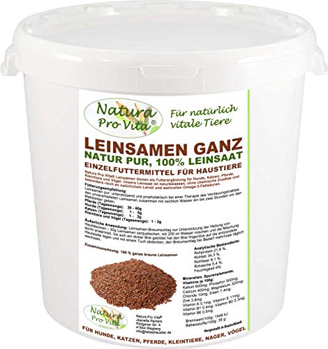 Natura Pro Vita Leinsamen für Hunde, Barf Ergänzung, natürlicher Magenschutz, Darmschutz, gut für Verdauung und Stoffwechsel, ganze braune Leinsaat, reich an Omega-3 Fettsäuren und gutem Leinöl 5kg von Natura Pro Vita