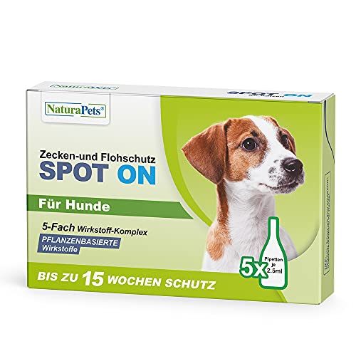 NaturaPets® Zecken- & Flohschutz (Spot-On Fluid) Lösung als Ungezieferschutz für Hunde, Zeckentropfen mit Pflanzenbasierte Wirkstoffe (5 x 2,5ml) von NaturaPets