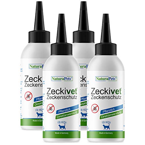 NaturaPets® Zeckivet Katzen-Zeckenschutz Spar-Set (4x40ml) – Pflanzliche Spot-On Lösung gegen Zecken, Milben, Flöhe (Vorratspack) von NaturaPets