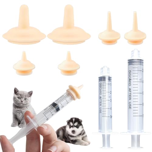 8-teiliges Kätzchen-Nippel-Set, Futternippel für Kätzchen und Welpen, Schnuller für Haustiere und Wildtiere (6 Brustwarzen und 2 Spritzen) von Naturahand