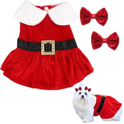 Weihnachtskostüme für Hunde, Samt, für den Winter, warm, mit niedlicher roter Schleife, für kleine, mittelgroße Hunde, Katzen, Party, Cosplay, 3 Stück Weihnachtskostüme für Hunde, Samt, für den Winter, warm, mit niedlicher roter Schleife, für kleine, mittelgroße Hunde, Katzen, Party, Cosplay, 3 Stück von Naturahand