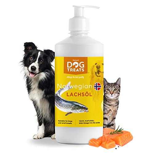 Natural Dog Treats - Lachsöl für Hunde - Fischöl für Hunde und Katze - Omega 3 öl für Hunde - Premium Fischöl für Welpen - Norwegisches Premium reich an Omega 3-6-9 500 ml von Natural Dog Treats