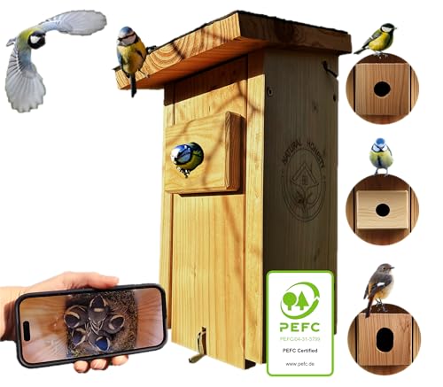 Hochwertiger Nistkasten inklusive Kamera | Live Stream | PEFC® zertifiziertes Massivholz | Brutkasten | Kamera Vogelhaus 3m + 20m Verlängerung Stromkabel | Geschenkidee Garten von Natural Honesty