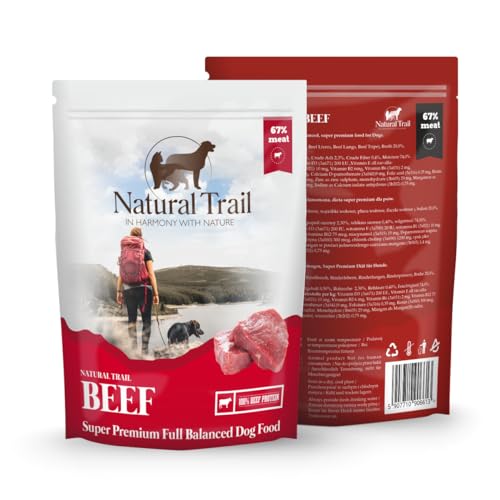 4 * 500g + 500g Gratis, NATURAL TRAIL® Alleinfuttermittel für ausgewachsene Hunde Hundefutter nass, in Sauce mit RIND, Diät Hundefutter von Natural Trail