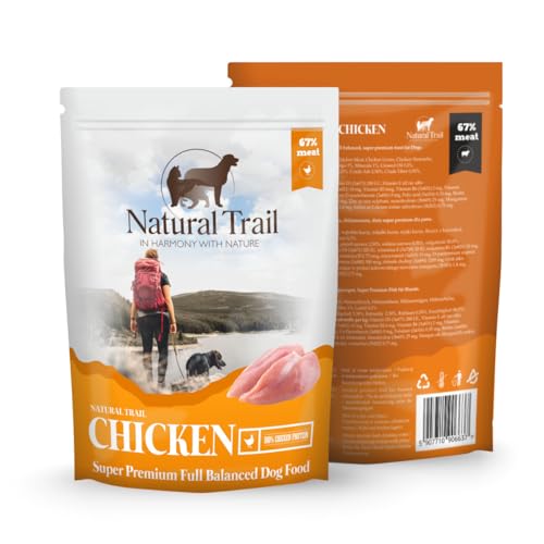 4 * 500g + 500g Gratis NATURAL TRAIL® Alleinfuttermittel für ausgewachsene Hunde Hundefutter nass, in Sauce mit Huhn, Diät Hundefutter von Natural Trail