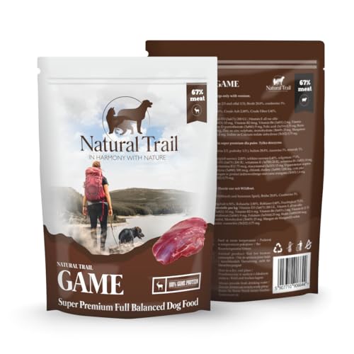 4 * 500g + 500g Gratis NATURAL TRAIL® Alleinfuttermittel für ausgewachsene Hunde Hundefutter nass, in Sauce mit WILD, Diät Hundefutter von Natural Trail