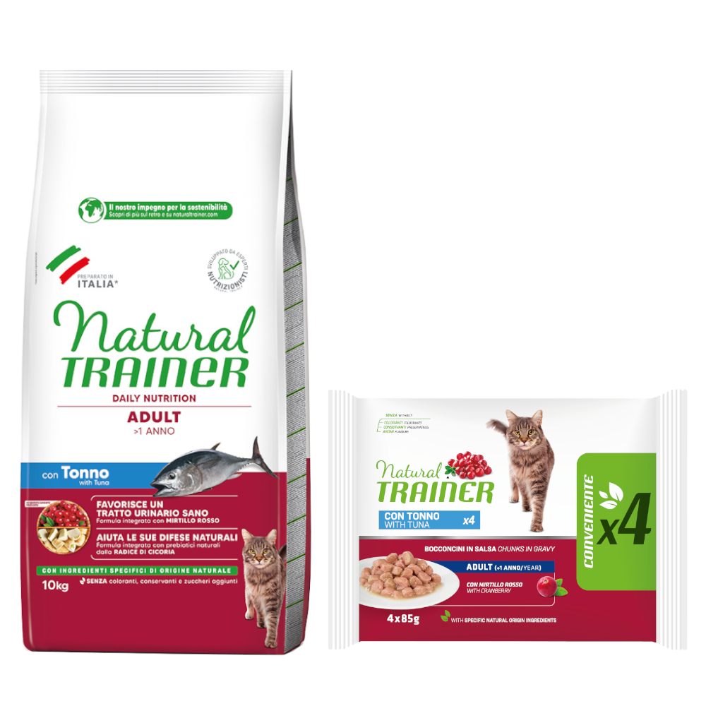 10 kg Natural Trainer Adult + 4 x 85 g passendes Nassfutter gratis! - Thunfisch + Thunfisch von Natural Trainer